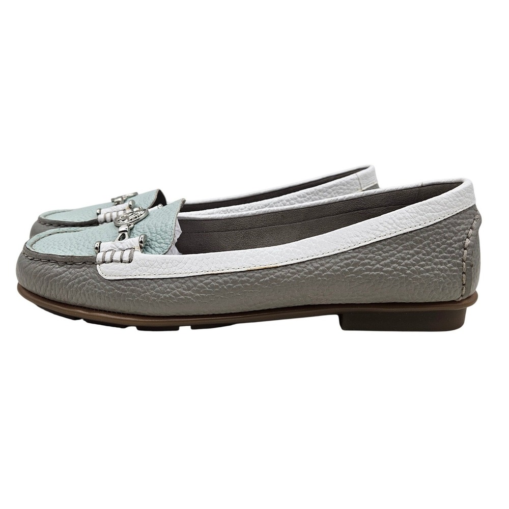 Aerosoles Stitch N Turn Grey White Blue Leather Horsebit Loafers Womens 10